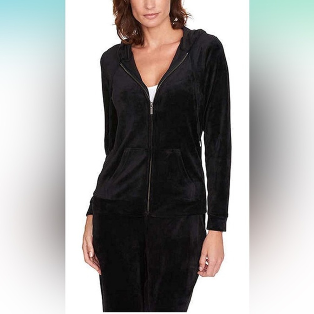 ⭐️Gloria Vanderbilt Women Velour Full Zip Sweatshirt Hoodie Jacket black 2X